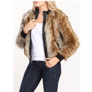 Vertigo Angora Faux Fur Bomber Jacket w/ Zip NWT